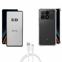 Capa Transparente + Película 3d + Cabo Usb Tipo C Para Xiaomi Poco X6 Pro