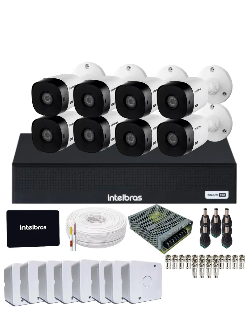 Kit 8 Câmeras Intelbras 1120b Hd Dvr Mhdx 1108-c Com SSD 512gb.