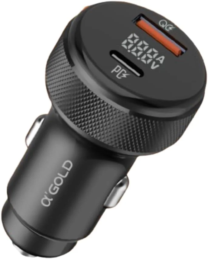 Carregador Veicular Turbo Carregamento Ultrarrápido 9.1a Entrada Usb 3.0+tipo C Com LED Pd+qc4.0 A'gold Pro
