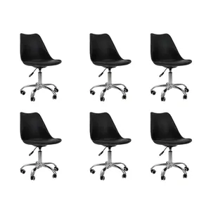 Kit Oficial Webshop 06 Cadeiras Office Base Cromada Giratória Saarinen, Preto