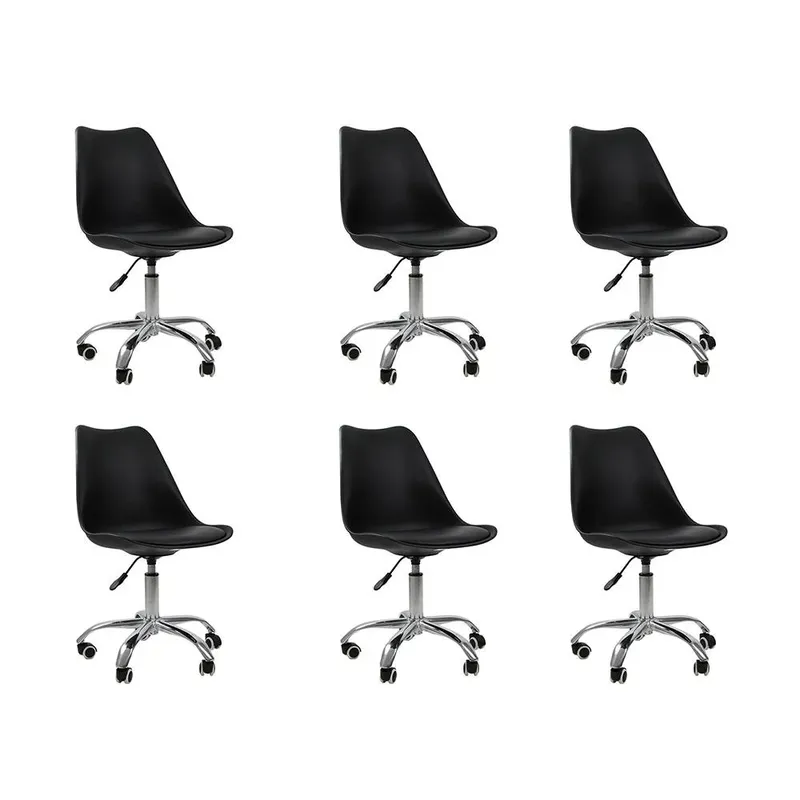 Kit Oficial Webshop 06 Cadeiras Office Base Cromada Giratória Saarinen, Preto