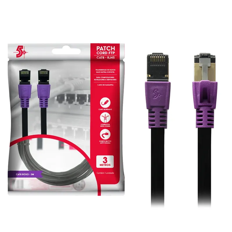 Cabo Patch Info Patch Cord, Cat8 Ftp, 2000 Mhz / 40 Gbps - 1m - Roxo