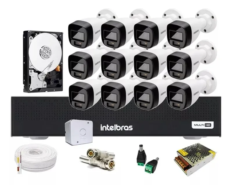 Kit 12 Cam Intelbras 1120b Full Color Dvr 16ch Hd 1 Tera