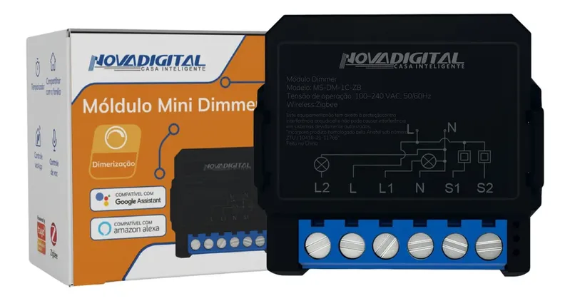 Mini Módulo Dimmer Inteligente Zigbee 2 Canais Novadigi 2 Canais 127/220v Ms-dmzb-2