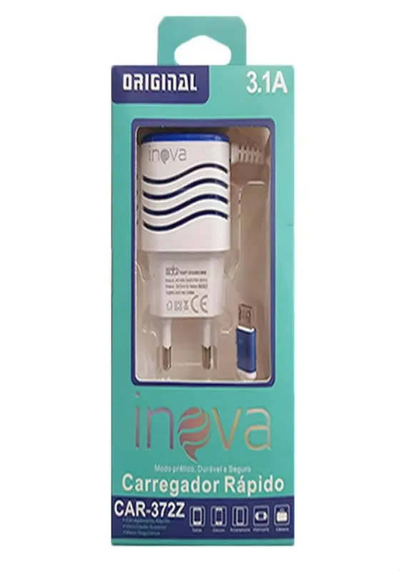 H Maston Carregador Rápido 3.1 A V.8 Inova Azul, Moderno, 2 Em 1 Usb, Compatível Com Android E Iphone
