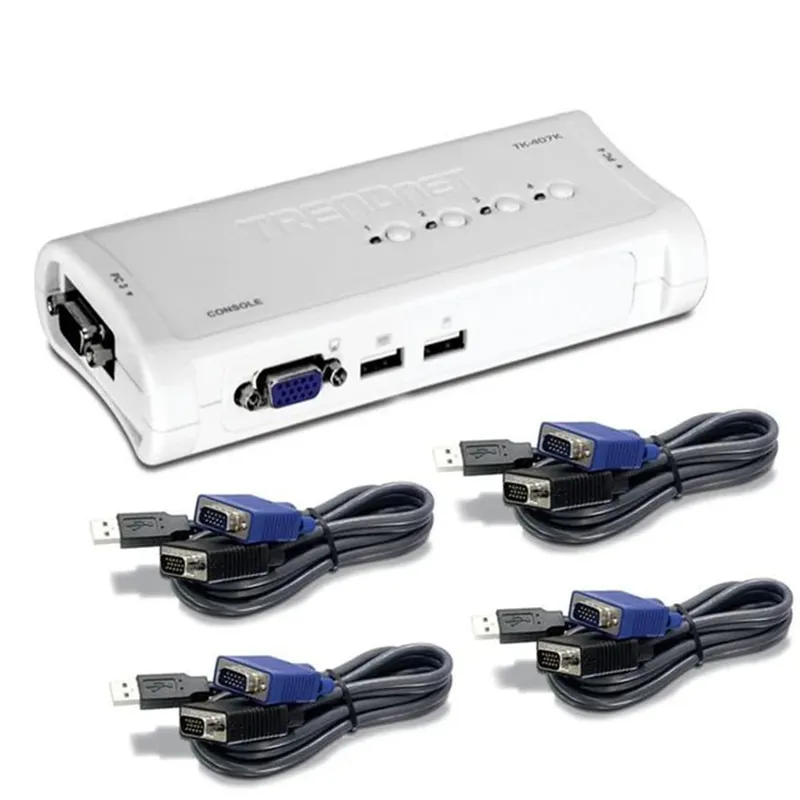 Chaveador Kvm Trendnet Tk-407k - 4 Computadores Em 1 Monitor, Teclado E Mouse - Cabos Kvm Inclusos