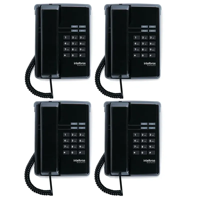 Kit 04 Telefones Com Fio Tc 50 Premium Preto Intelbras