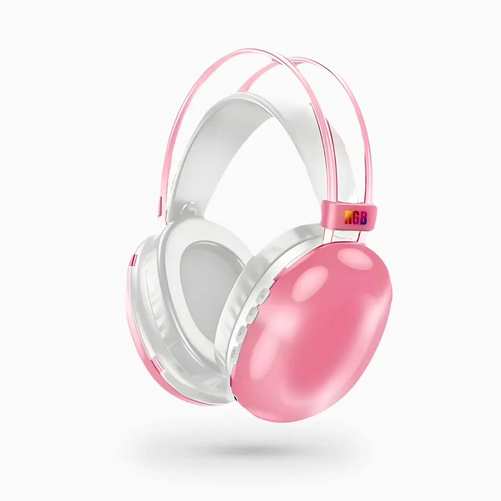 Fone De Ouvido Sem Fio Bluetooth V5.3 Com LED Rosa.