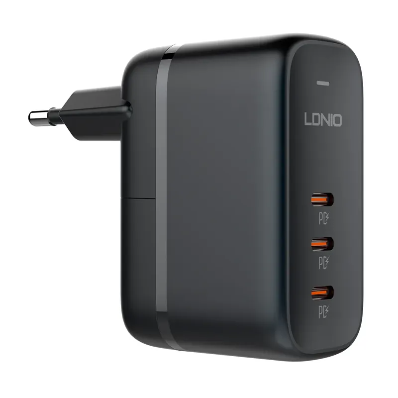 Carregador Usb C 3 Em 1 Ldnio 65w Gan Carga Rápida Preto