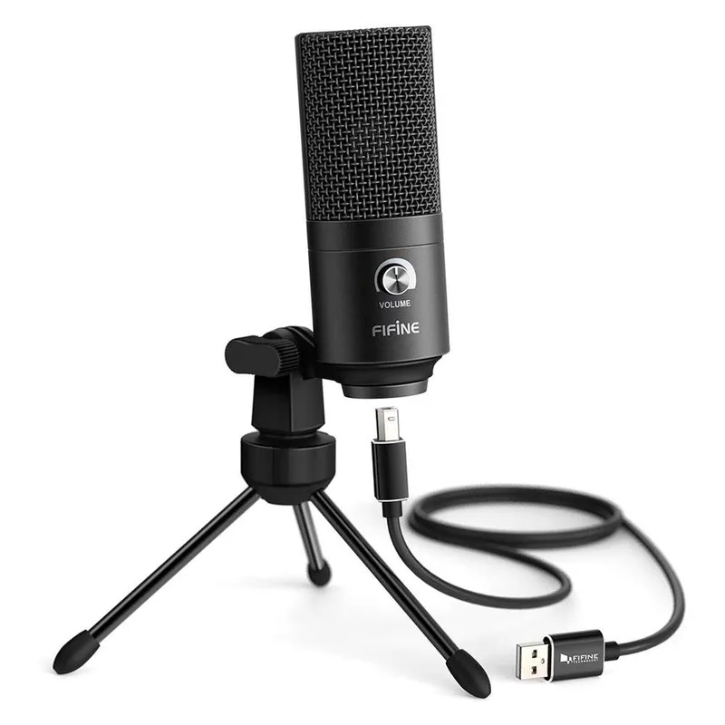 Microfone Gamer Condensador Fifine K680, USB, Plug & Play, Podcast e PC, Preto - K680