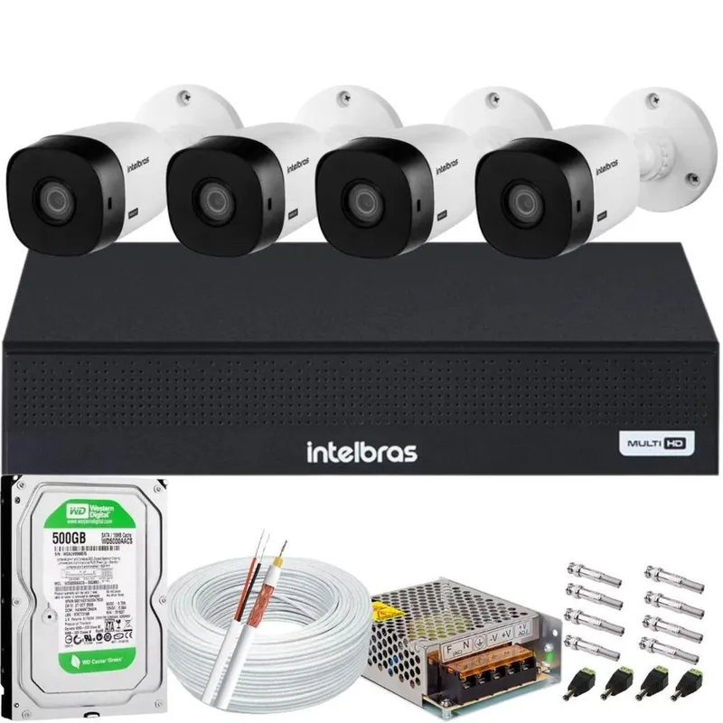 Kit Cftv Monitoramento 4 Cameras Intelbras, Vhl 1120, HD 500GB