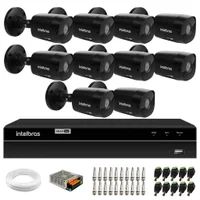 Kit 10 Câmeras Intelbras Vhd 1230 B Full Hd 1080p Black G7 Infra 30m Ip67 + Dvr Mhdx 1216 16 Canais