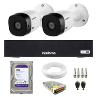 Kit 2 Câmeras Intelbras Vhl 1220 B G8 Bullet Full Hd 1080p Infra 20m Ip66 + Dvr Mhdx 1104-c + Hd 1TB