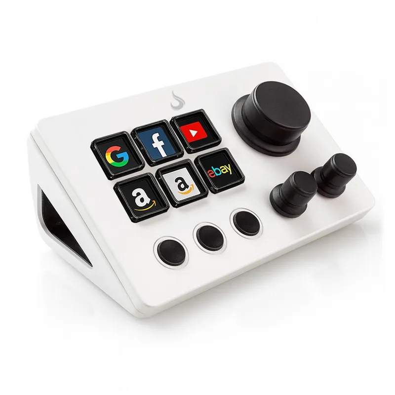 Mesa Controladora e Mixer Rise Mode Vision 01 Sound, 6 Teclas LCD e Botões Rotativos, Branco - RM-MCS-01-W