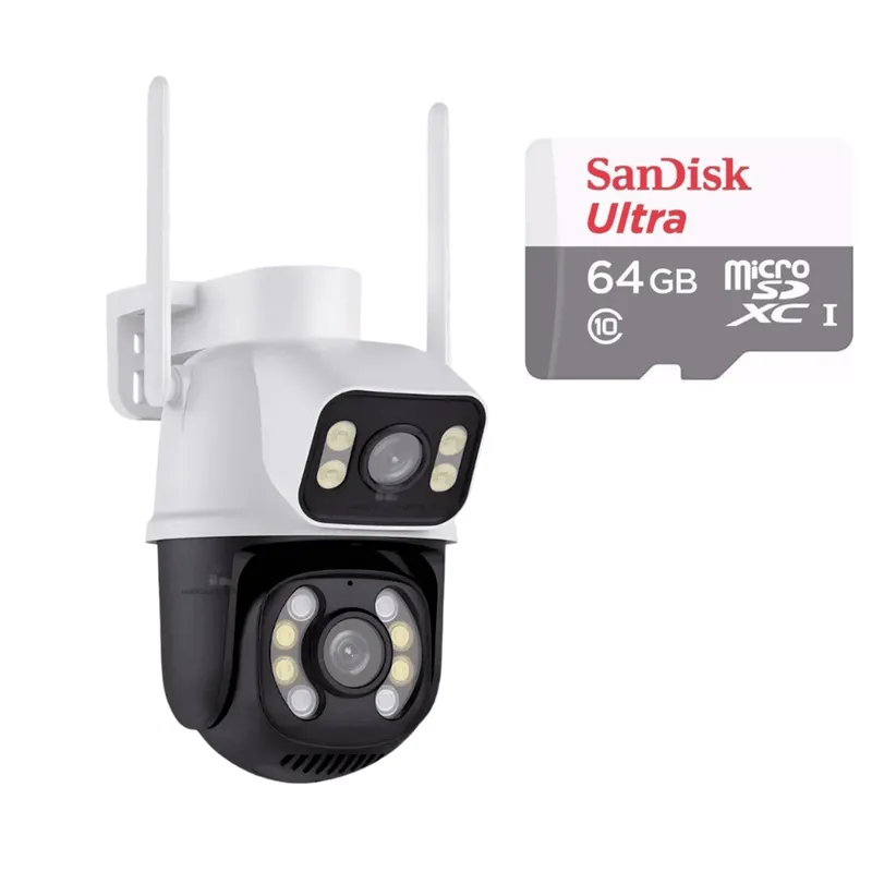 Kit 3 Câmera Importada Wi-fi Smart Lente Dupla Externa Cartão De Memória 64gb