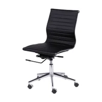 Cadeira Boxbit Eames Office Esteirinha Baixa P.u. Preta Base Rodízio Cromada Sem Braço