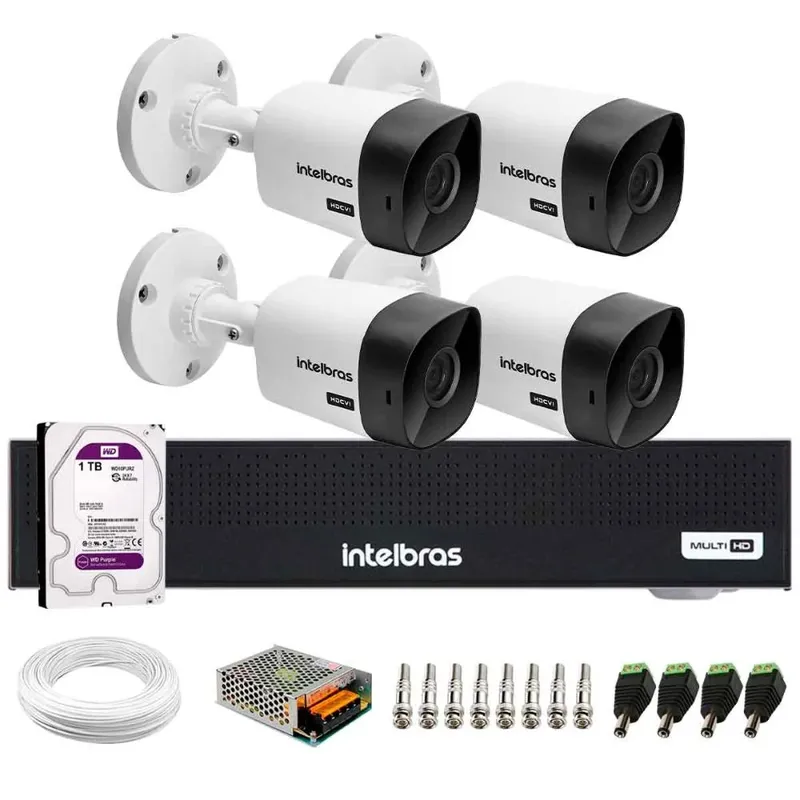 Kit 4 Câmeras Intelbras Vhc 1120b Hd 720p Visão Noturna 20m + Gravador Intelbras Mhdx 1104c + Hd 1TB