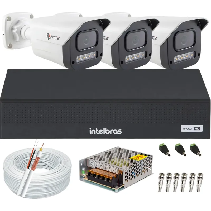 Kit 3 Câmeras 1080p Full Color C/áudio Dvr Intelbras 4ch S/hd