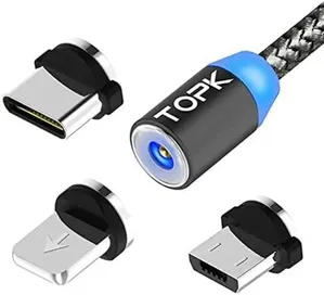 Cabo Carregador Magnético 3 Em 1 Usb Tipo C Micro Lightning