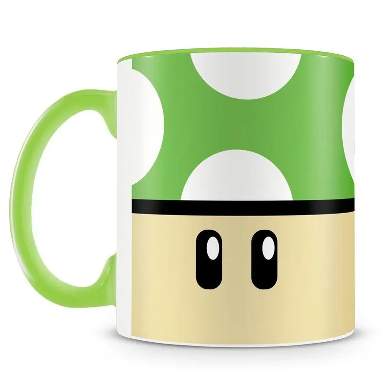 Caneca Gamer Cogumelo Verde Grow Up,Branca