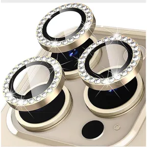Película Lente Câmera Strass Brilho Compatível Com Iphone 16 Pro Tela 6.3 Proteção Dourado