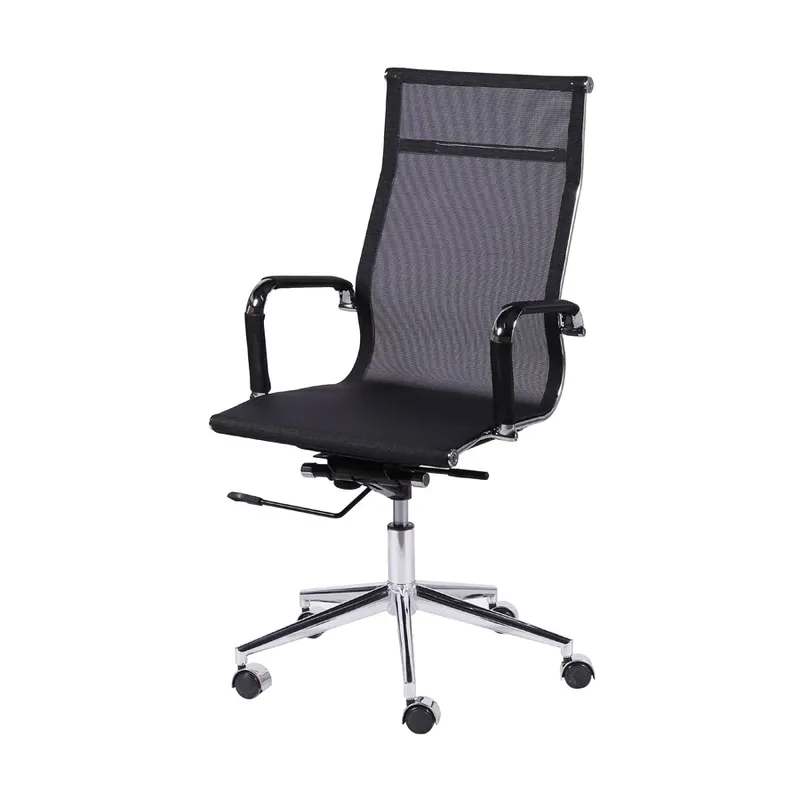 Cadeira Boxbit Eames Office, Peso suportado: 120Kg, Tela Alta Tela Preta, Base Rodízio Cromada