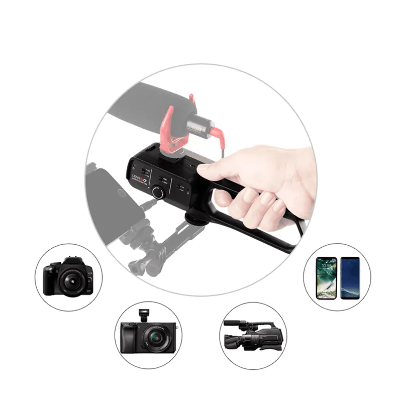 Adaptador Áudio Lensgo D1l De Microfones Para Câmeras E Filmadoras Com Regulador De Frequência