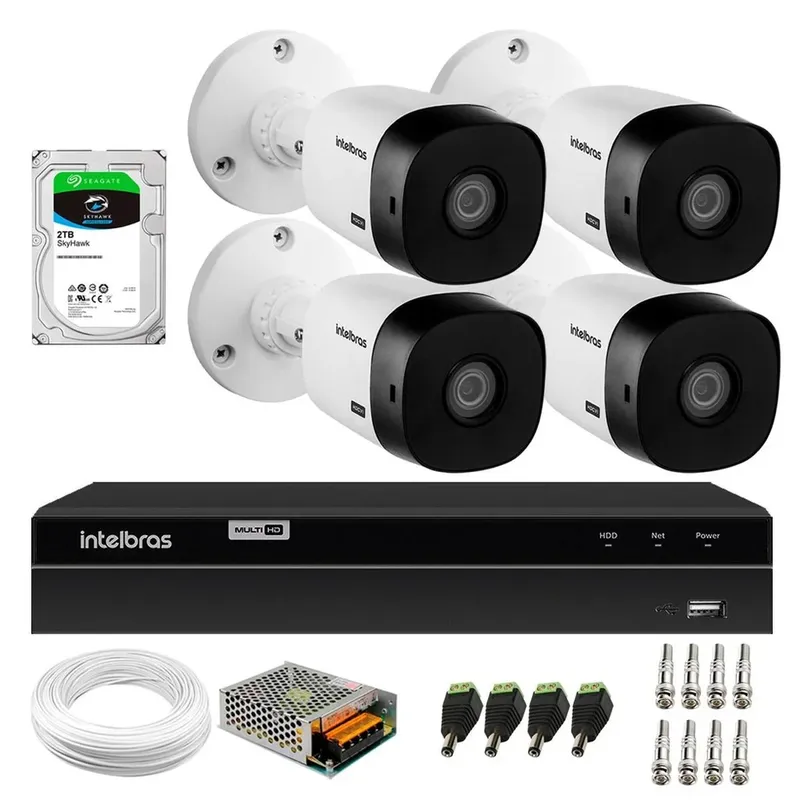 Kit 3 Câmeras Bullet VHL 1220 B Full HD 1080P Lite e DVR Gravador Intelbras Mhdx 1204 4 Canais 2TB Sky