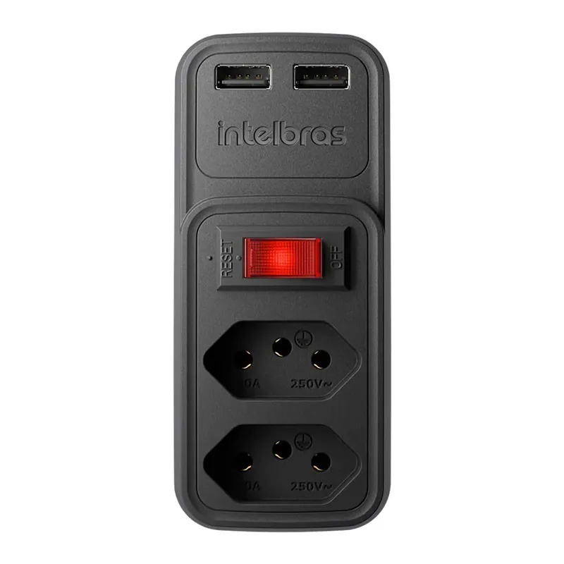 Cabo Adaptador 2 Tomadas E Carregador De 2 USB, Intelbras EAC 1002