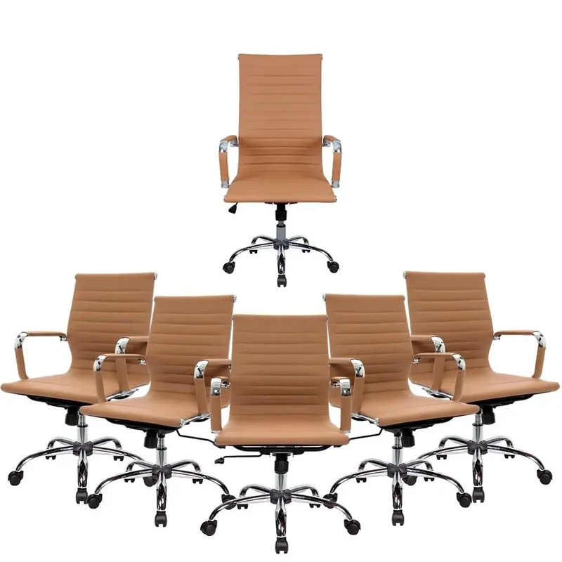 Conjunto Cadeiras Escritório 1 Presidente + 5 Diretor Boston Sala De Reunião Esteirinha Caramelo
