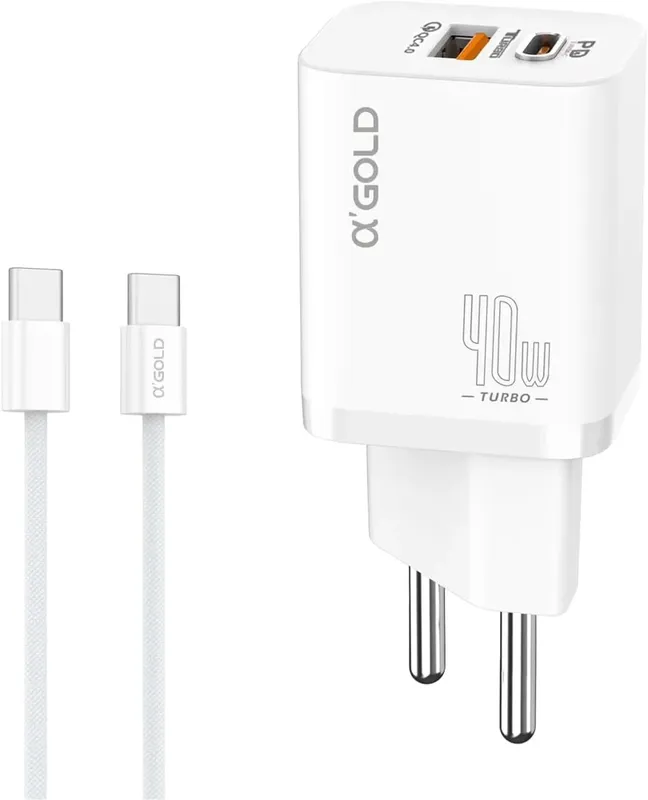 Carregador Turbo 40w Usb-c + Usb Fast Charge Com Cabo Tipo-c
