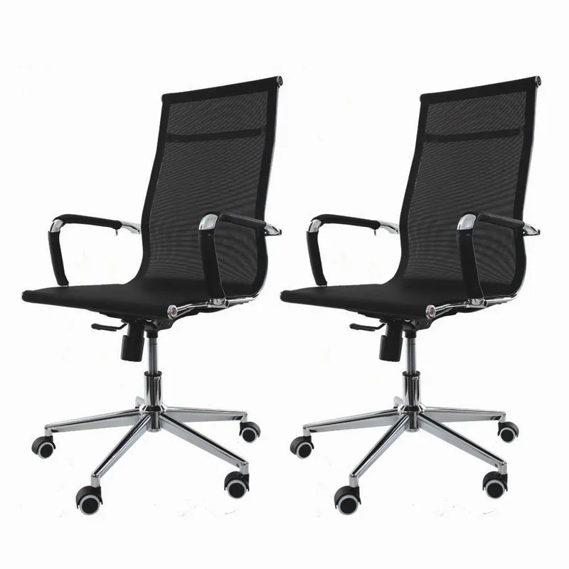 Kit 2 Cadeira De Escritorio Presidente Giratoria Charles Eames Mesh - Preta - Preto
