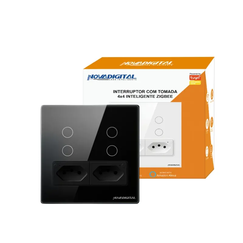 Interruptor Zigbee Inteligente Com 4 Teclas 2 Tomadas 10a Compativel Com Google Home Alexa (preto)