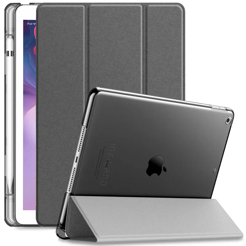 Capa Infiland Transparente Séries Ipad 8 10.2 Pol (2020) A2270 A2428 C/ Função Wake Sleep E Suporte Caneta Cor: cinza; Te