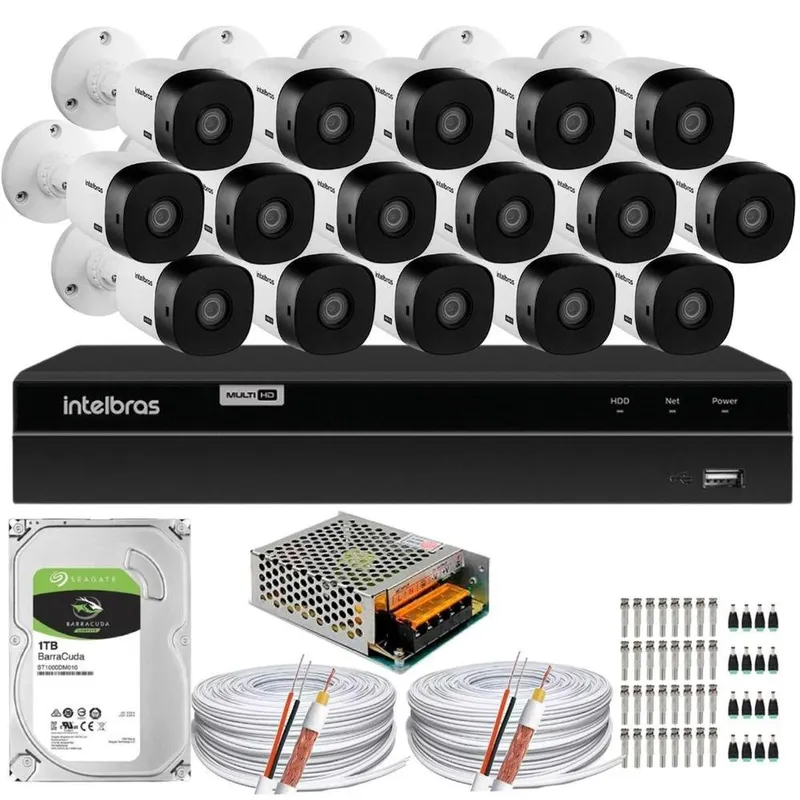 Kit Cftv Monitoramento Intelbras, 5 Cameras, 1120b, Dvr 1208 1t 200m