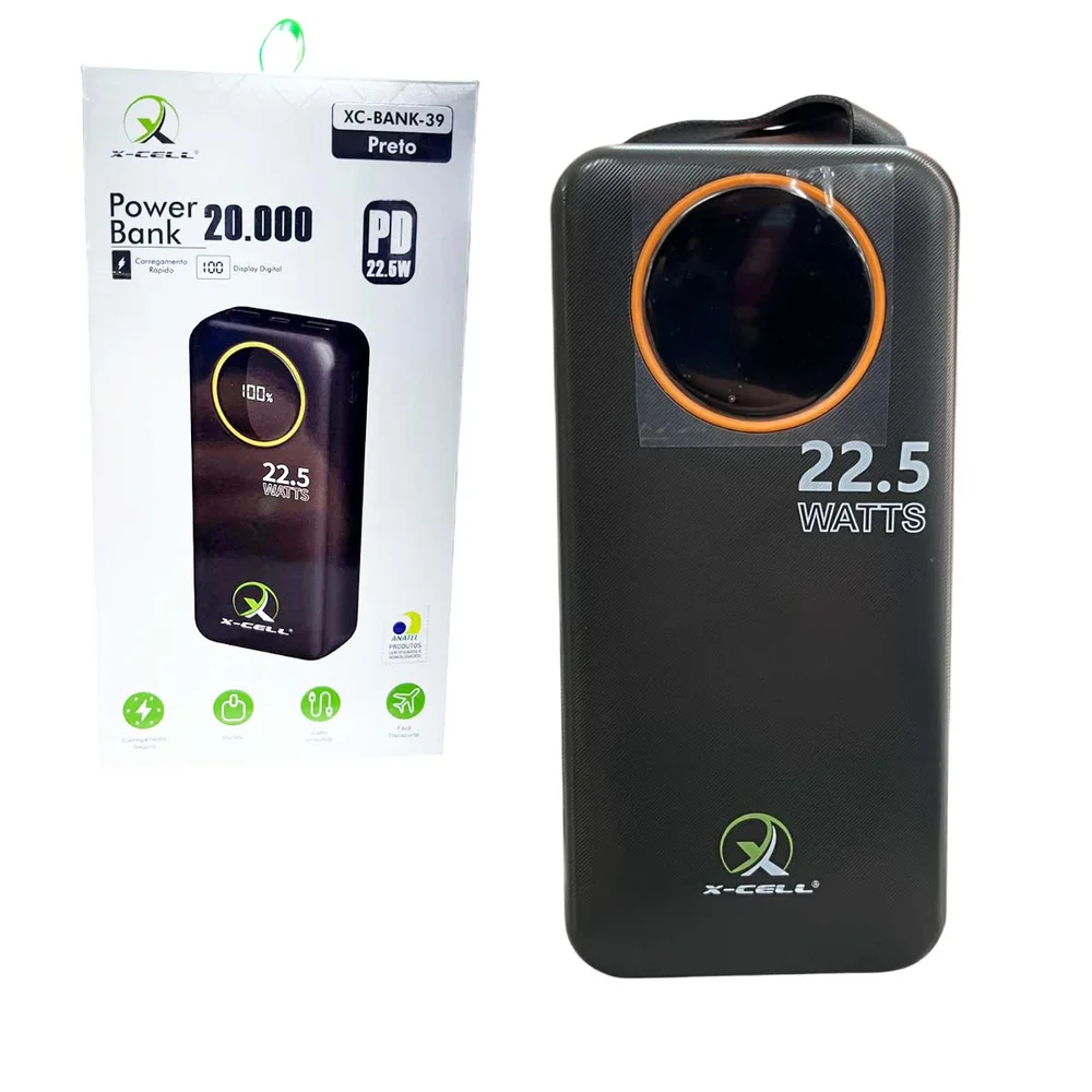Carregador Portátil Powerbank 24.000mAh USB C Light Preto