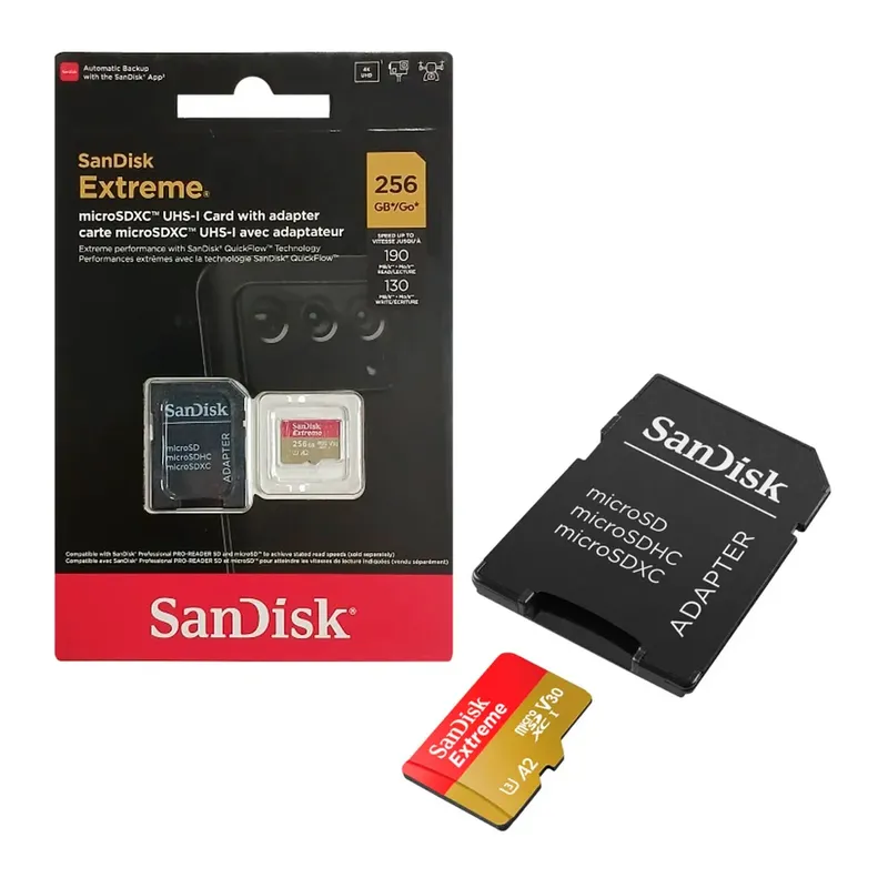 Cartão De Memória Micro Sdxc Sandisk Extreme Pro 256 Gb + Adaptador Sd Até 200 Mb/s A2, Uhs-i, Classe 10, U3, V30