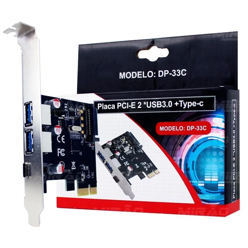 Placa PCi-express 2 Portas Usb 3.0 Porta 3.1 Type-c Sata Dex Dp-33c