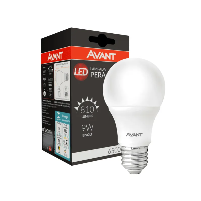 Lâmpada De LED Pêra Avant, 9w, Branca, 6500k, E27, Bivolt