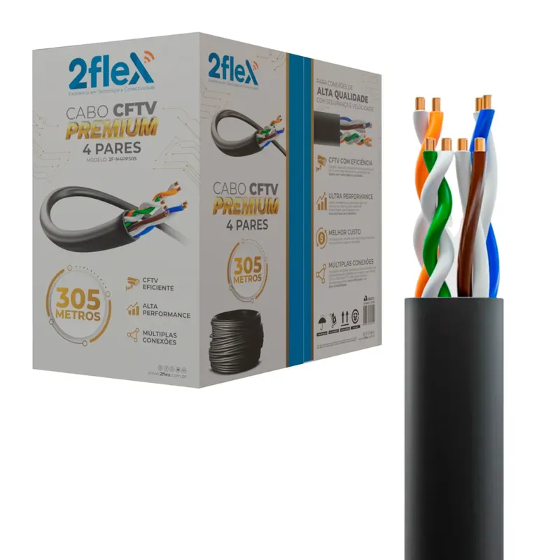Cabo Cftv 8 Vias 4 Pares 24awgx4p 305 Metros Preto 2f-n4pp305 2flex
