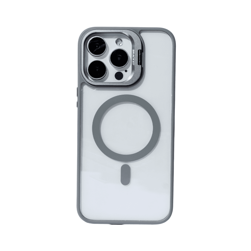 Capa Mag-safe Com Indução Compatível Ip 15 Plus Lente Em U Cor:cinza