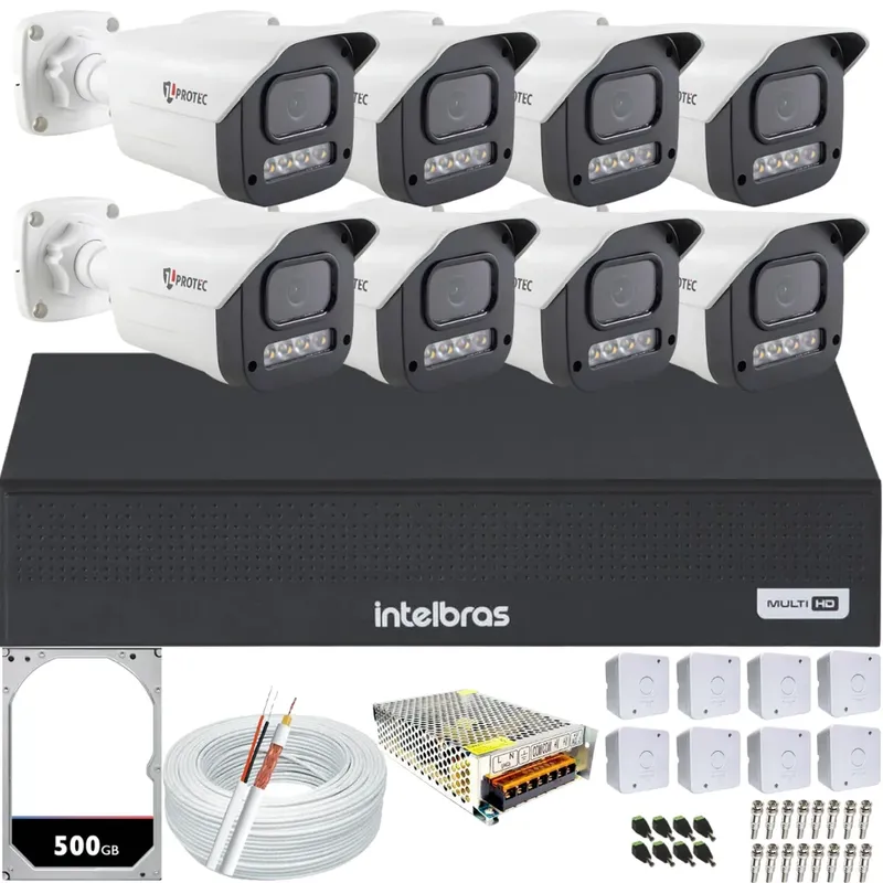 Kit 8 Câmeras Full Color C/áudio Dvr Intelbras 8ch 500gb