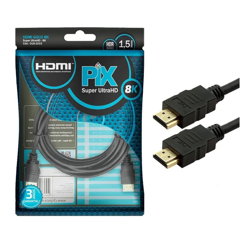 Cabo HDMI 2.1 PIX, 8K HDR 19P, 30AWG, 0.5M - 018-1055
