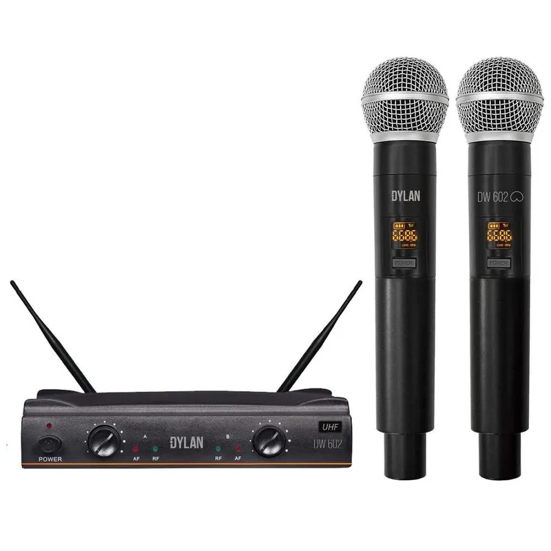 Microfone Dylan, Duplo Sem Fio, Uhf 2 De Mão, Dw602g3palco Max