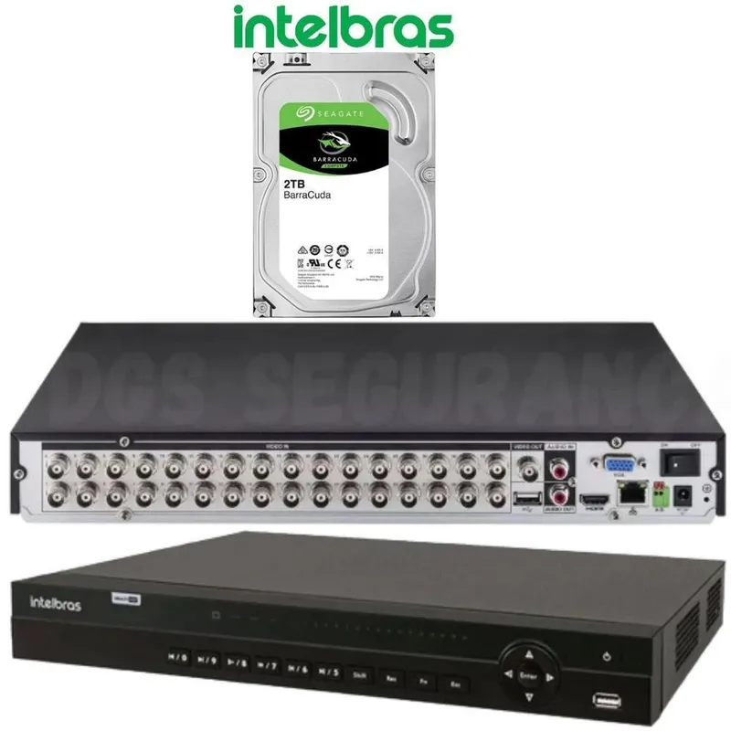 Gravador De Vídeo Intelbras Mhdx 1232, 32 Canais + HD 2TB - Para Câmeras De Segurança