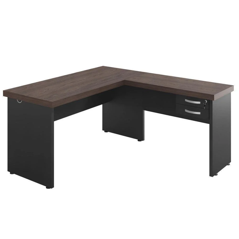 Mesa Em L 2 Gavetas Studio Freijo Preto