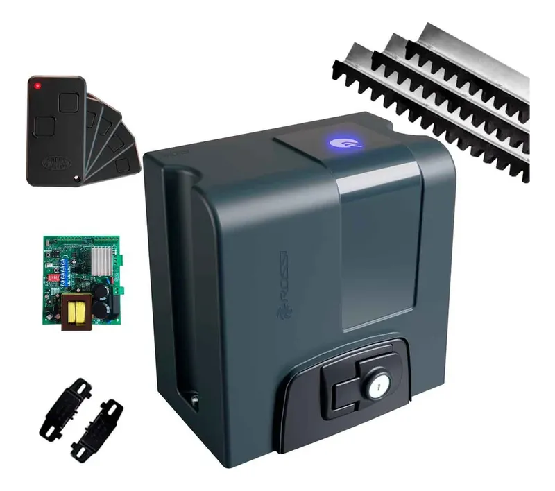 Kit Motor Rossi Dz Nano Nitro Bivolt Para Portão 650kg Deslizante 5 Controle + 3m Cremalheira
