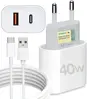 Kit Carregador Super Turbo 40w Porta Dupla (usb-a + Usb-c) + Cabo Usb E Tipo-c, Compatível Com Todos Dispositivos, Iphone 15/16/17 Ios Android Galaxy,