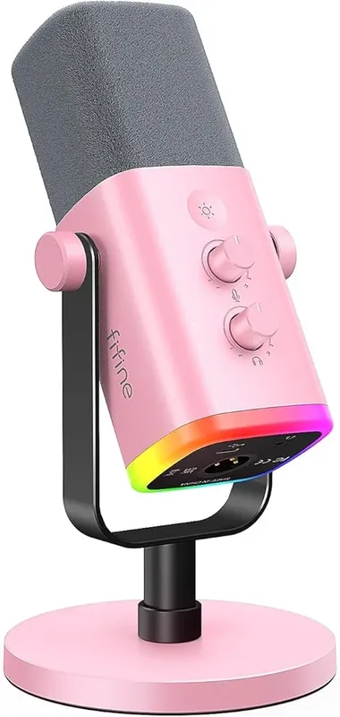 Microfone Dinâmico Fifine Ampligame Am8 RGB - Rosa