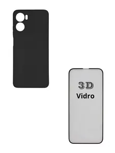 Kit Capinha Silicone Case Preto + Película 3d Vidro Temperado Para Moto G06